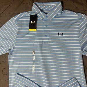 UNDER ARMOUR PLAYOFF GOLF #465 L. BLUE & WHITE STRIPES POLO SHIRT SIZE M MEN $70